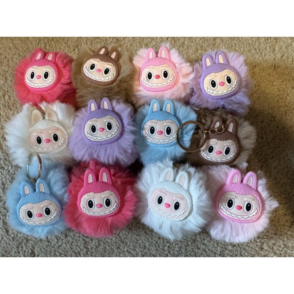 LOT of Monster Pom Pom Furry Keychains NEW in Bag 12 Pieces